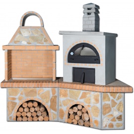 Buitenkeuken set BBQ en houtoven (mini) - Limestone