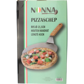 Nonna pizzaschep RVS Ø25,5 - Pizzaspatel rond - BBQ of oven - Houten handvat - Lengte: 43 cm