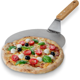 Nonna pizzaschep RVS Ø25,5 - Pizzaspatel rond - BBQ of oven - Houten handvat - Lengte: 43 cm