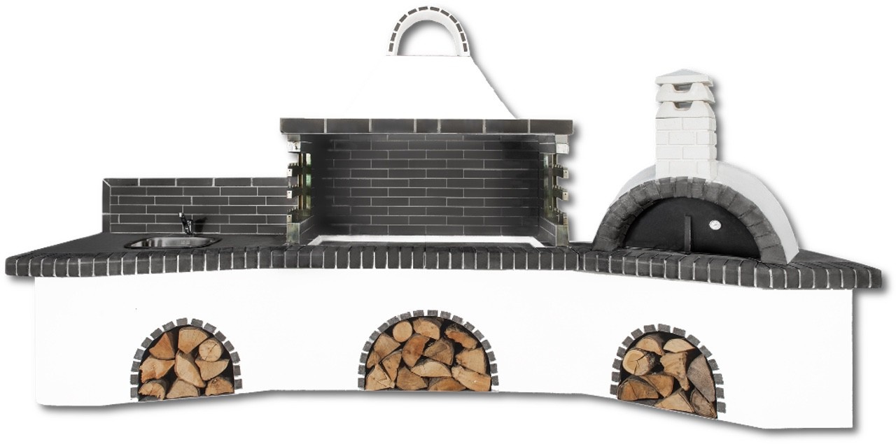 Buitenkeuken set BBQ met pizzaoven en gootsteen - black firebrick & Concrete