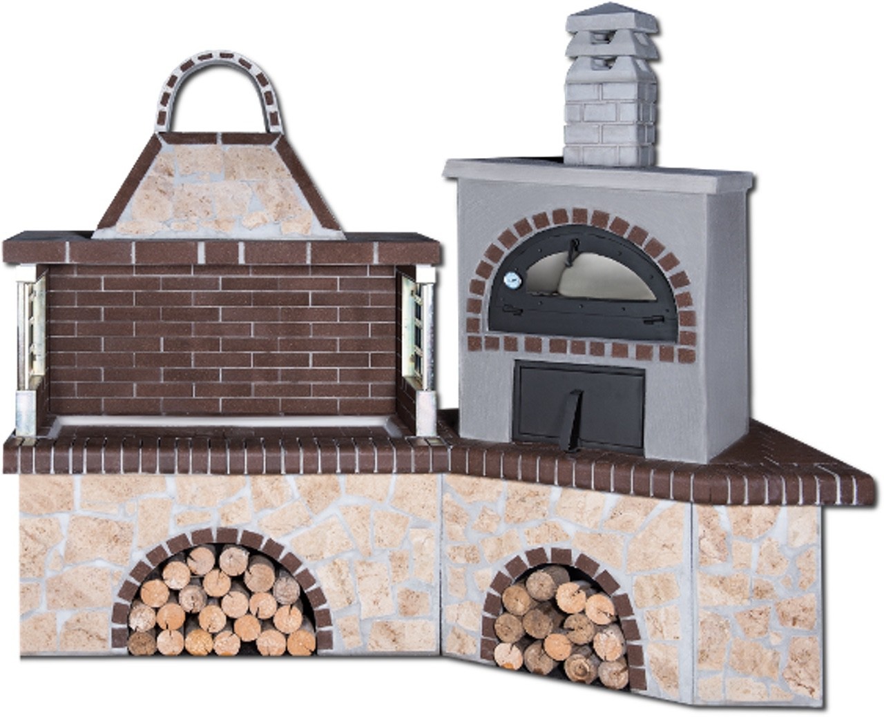 Buitenkeuken set BBQ met houtoven - brown firebrick & Limestone