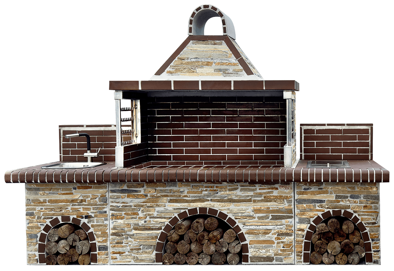 Buitenkeuken set BBQ met gootsteen en kookplaat - Brown firebrick & Stenar Sykis