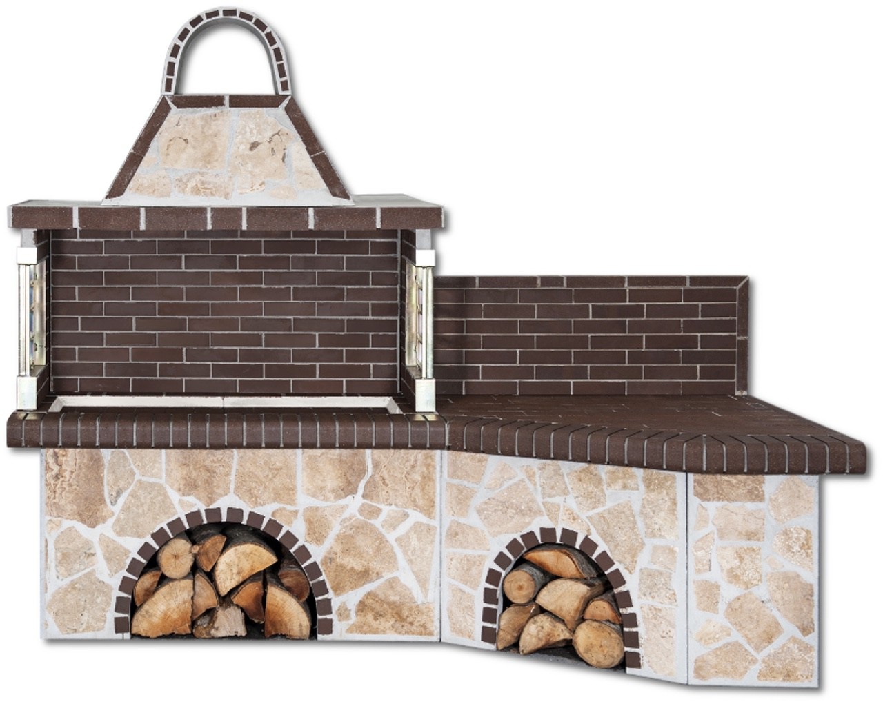 Buitenkeuken set BBQ met aanrecht - brown firebrick & Limestone