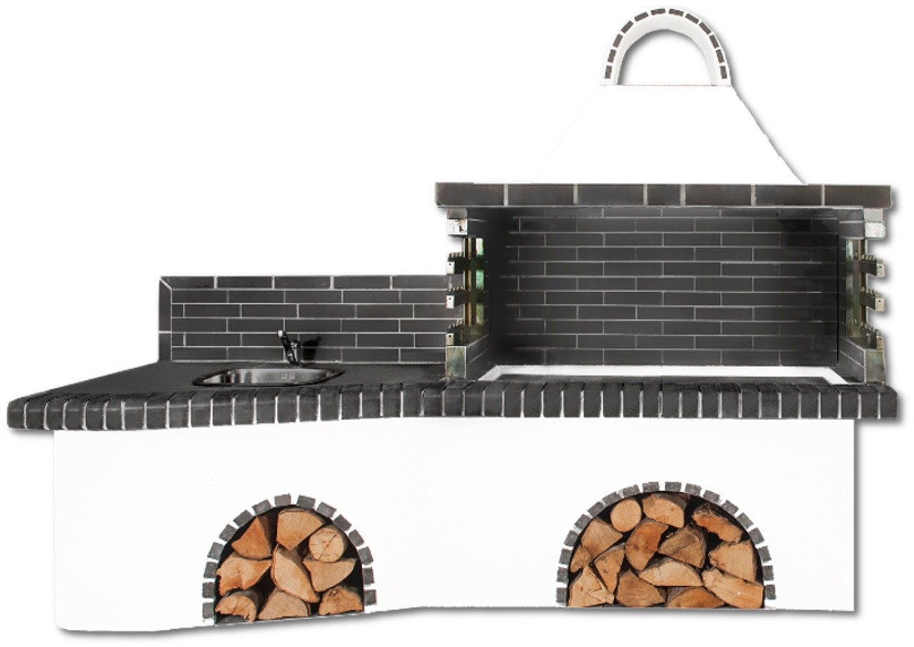 Buitenkeuken set BBQ met gootsteen - black firebrick & Concrete