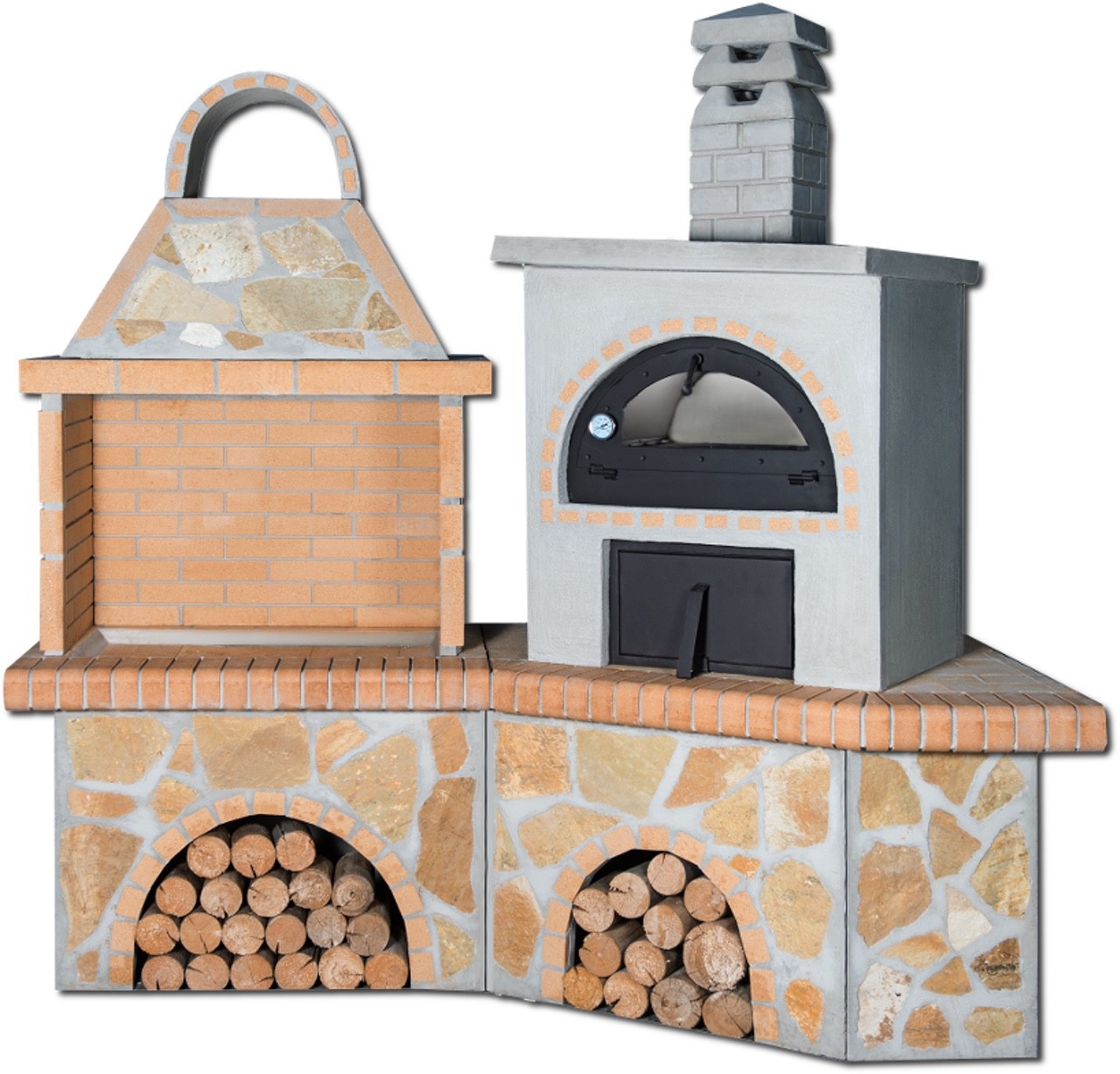 Buitenkeuken set BBQ met houtoven - yellow firebrick & Yellow-stone
