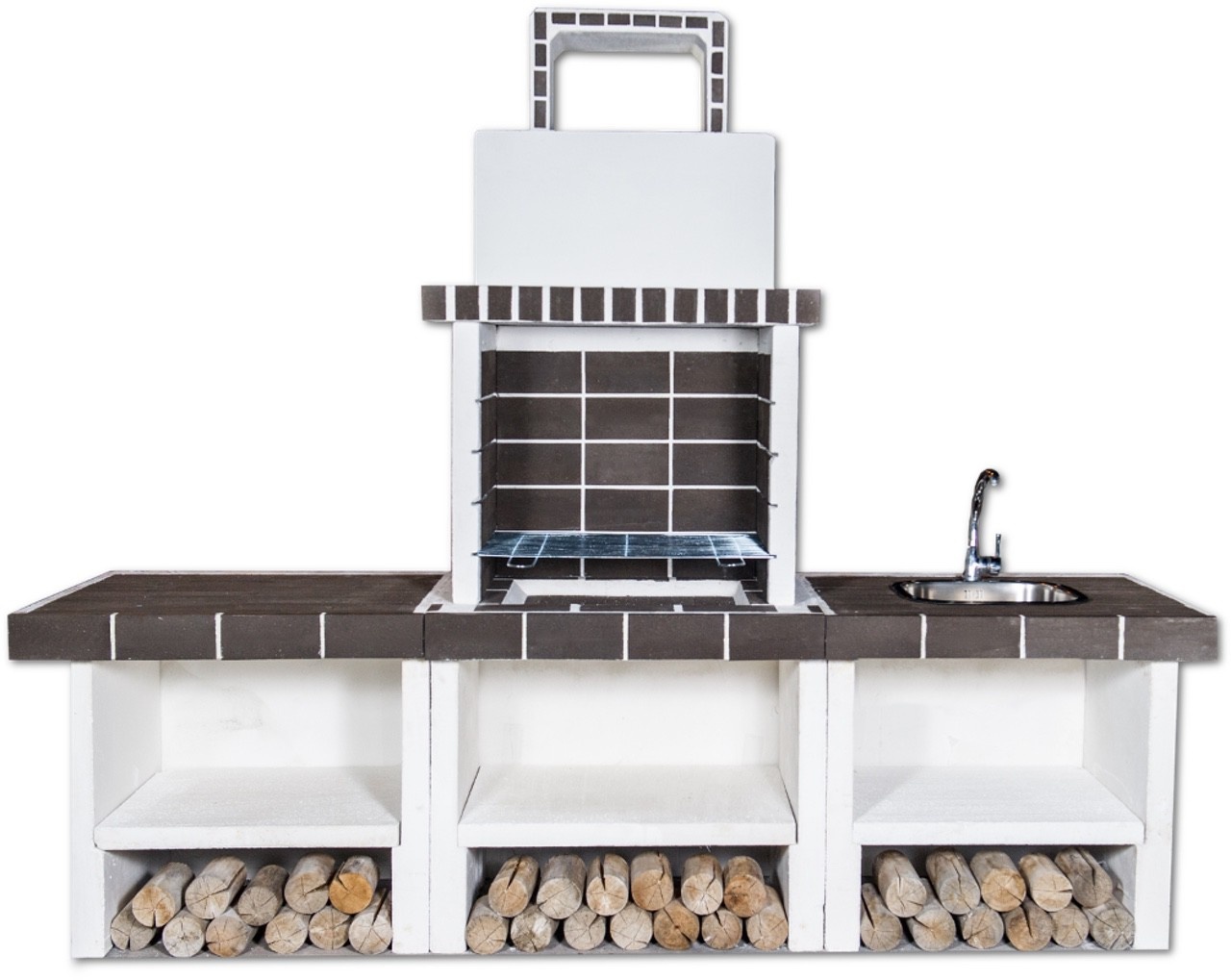 Buitenkeuken set BBQ met gootsteen en aanrecht (modern) - black firebrick & Concrete