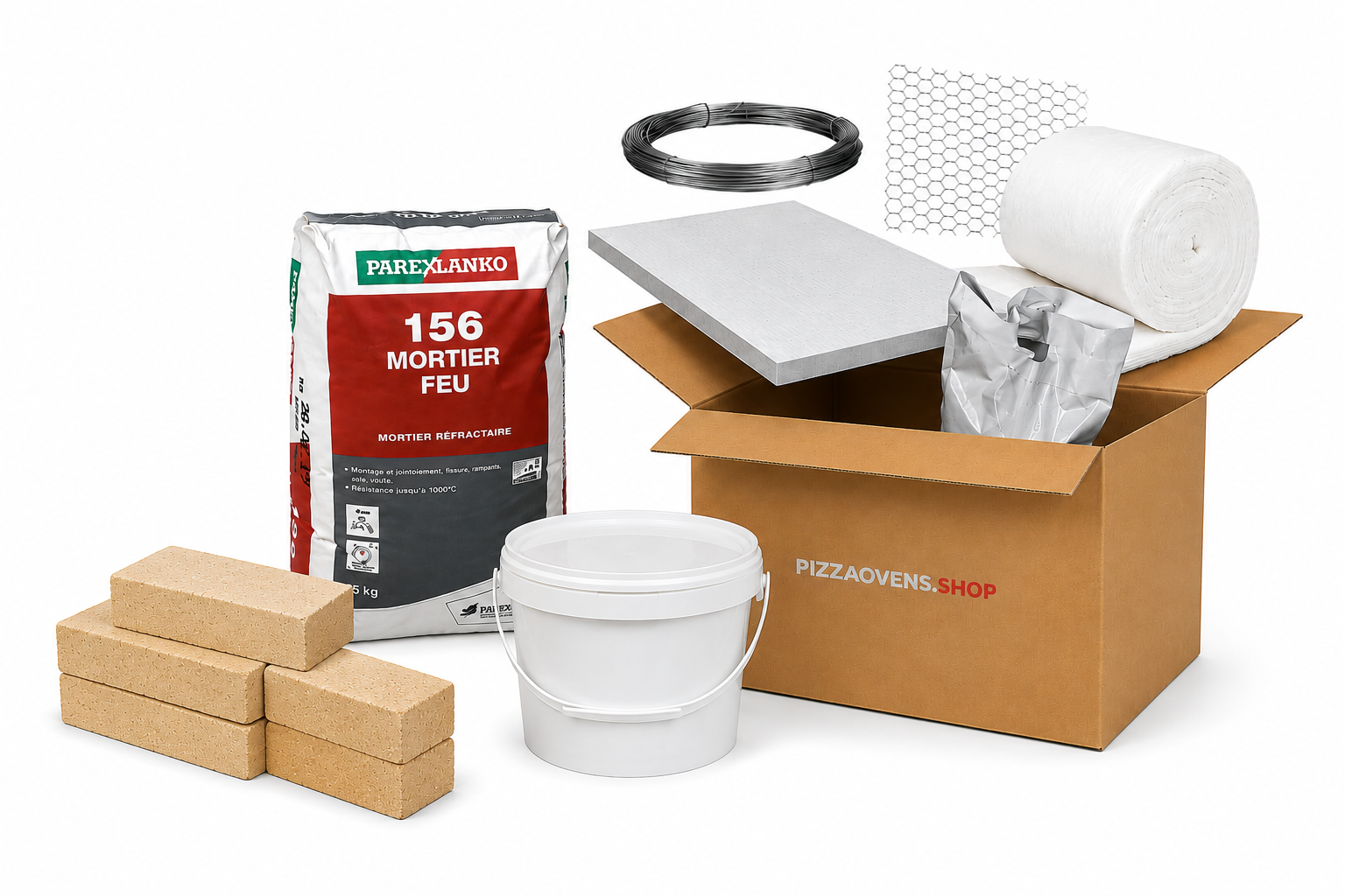 Compleet bouwpakket voor pizzaoven, vuurplaats of openhaard.