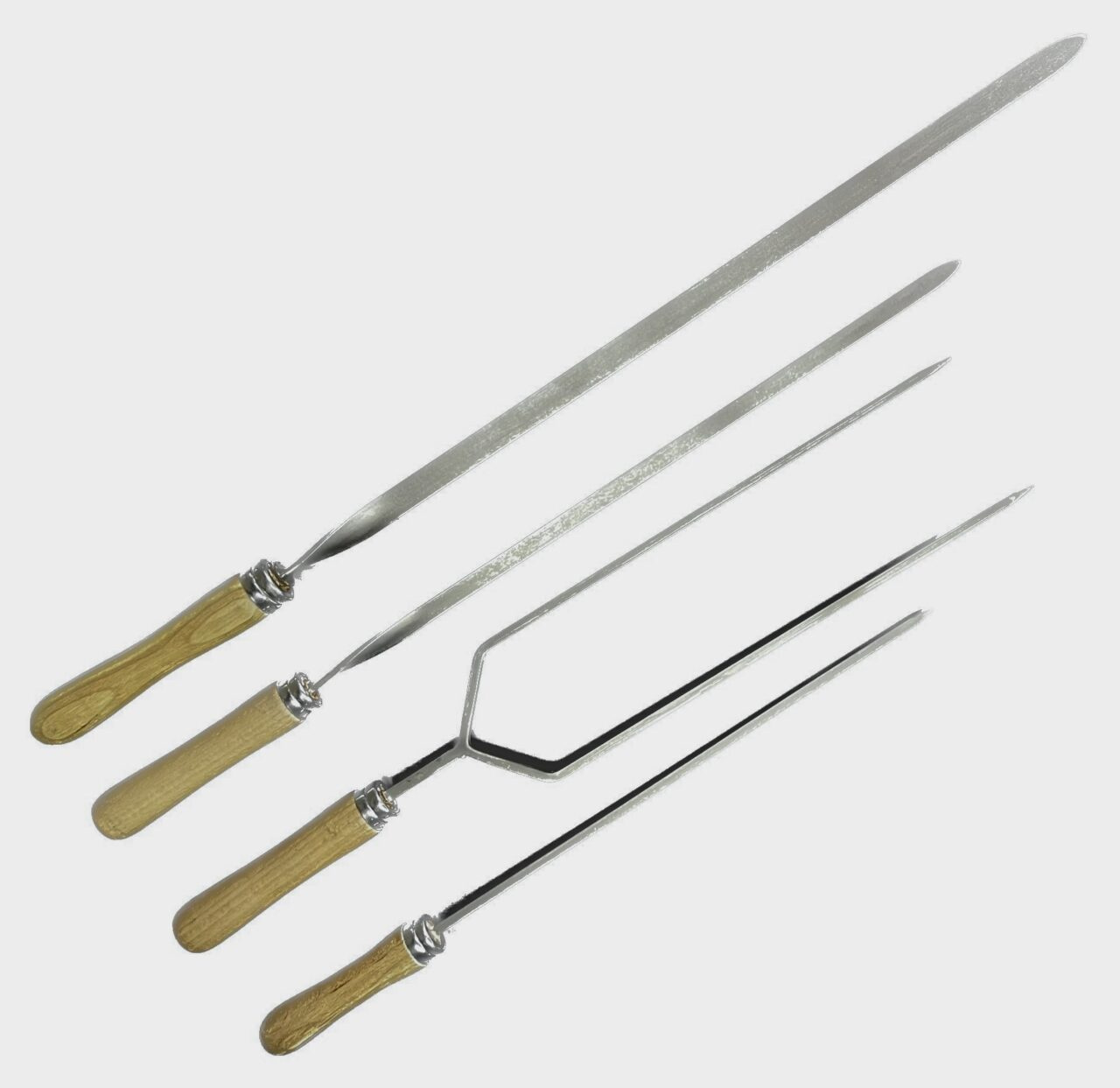 RVS grill gereedschap set met houten handvat