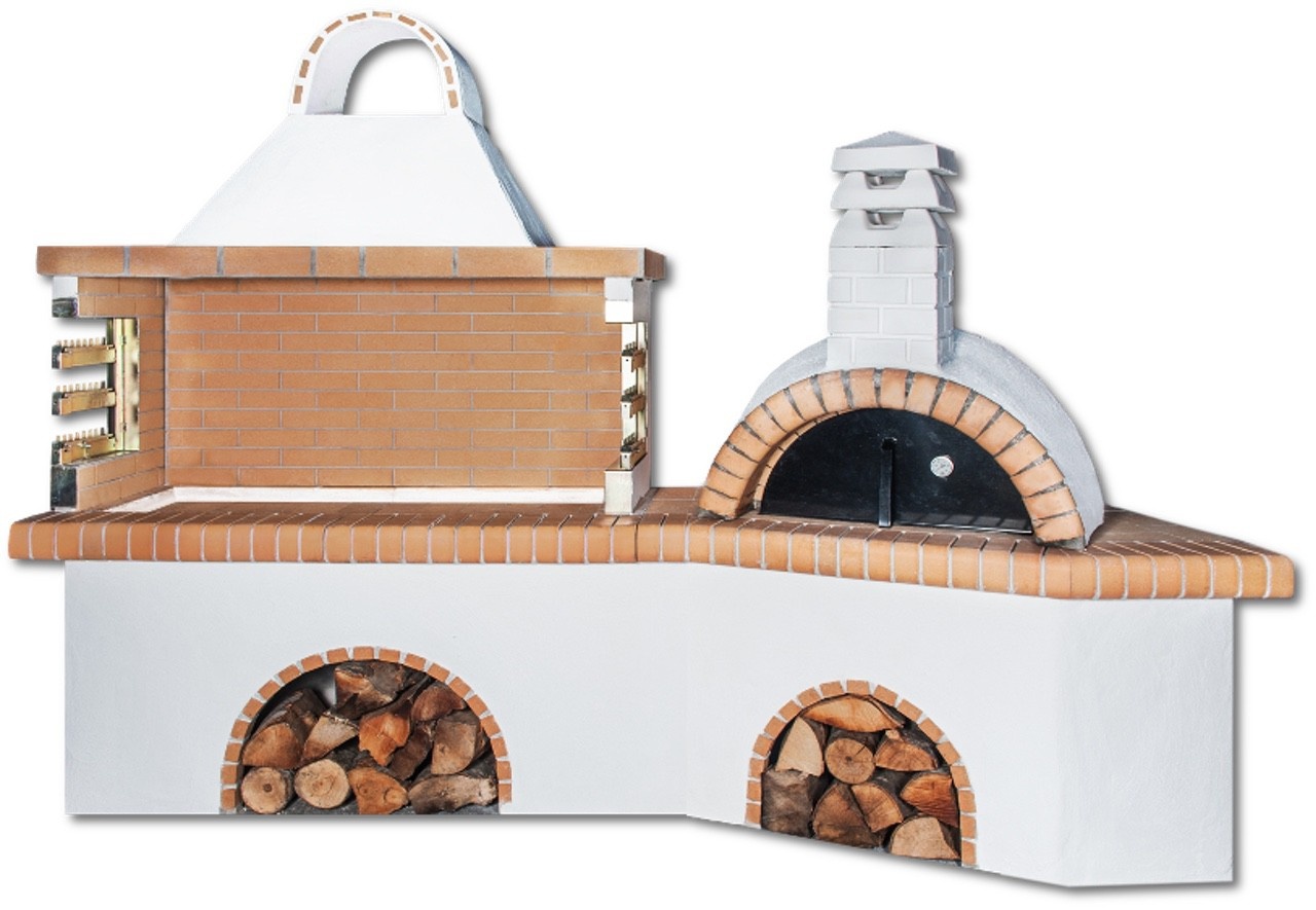 Buitenkeuken set BBQ met pizzaoven - yellow firebrick & Concrete